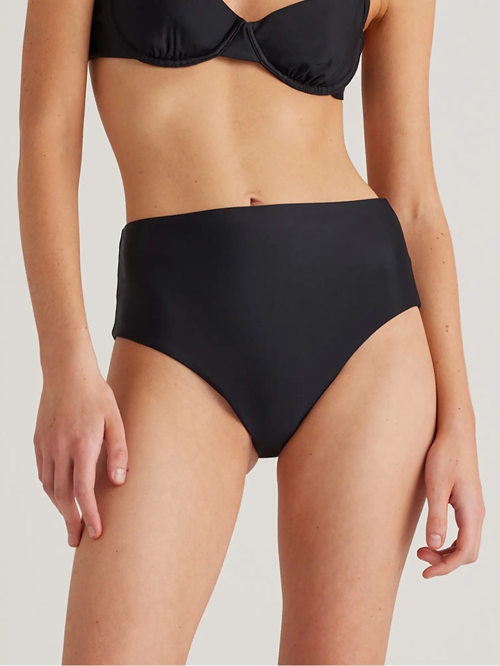 NWT QUINCE Italian High-Rise Bikini Bottom Large Black 9407
